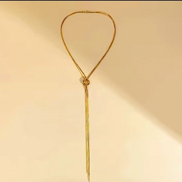 Gold Plated Y Lariat Knot Minimalist Tassel Necklace - Picture 3 of 5